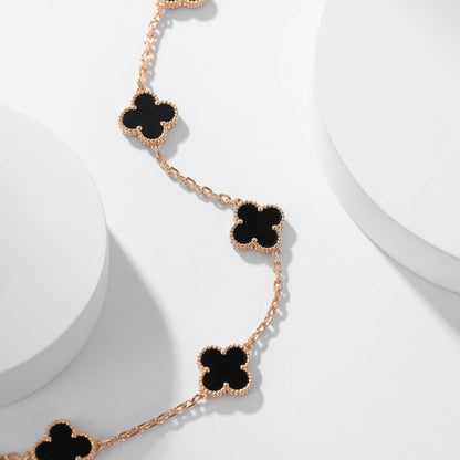 [Vellora Opalyn] CLOVER 10 MOTIFS ONYX NECKLACE
