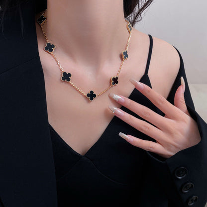 [Vellora Opalyn] CLOVER 10 MOTIFS ONYX NECKLACE