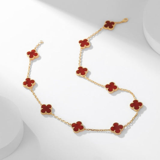 [Vellora Opalyn]CLOVERS THE  10-MOTIFS CARNELIAN NECKLACE