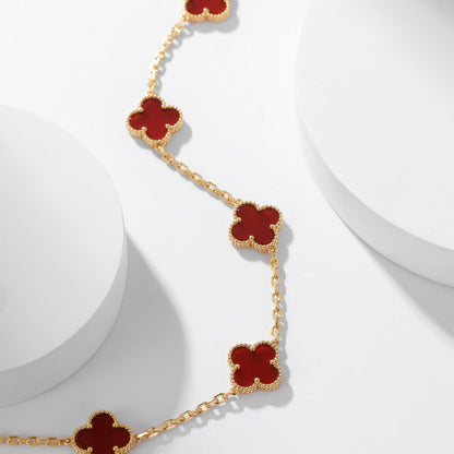 [Vellora Opalyn]CLOVER 10 MOTIFS CARNELIAN NECKLACE