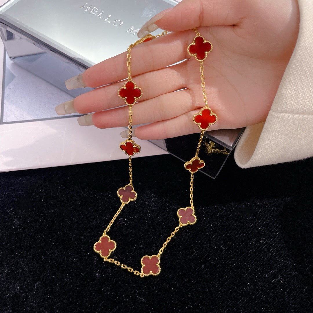 [Vellora Opalyn]CLOVER 10 MOTIFS CARNELIAN NECKLACE