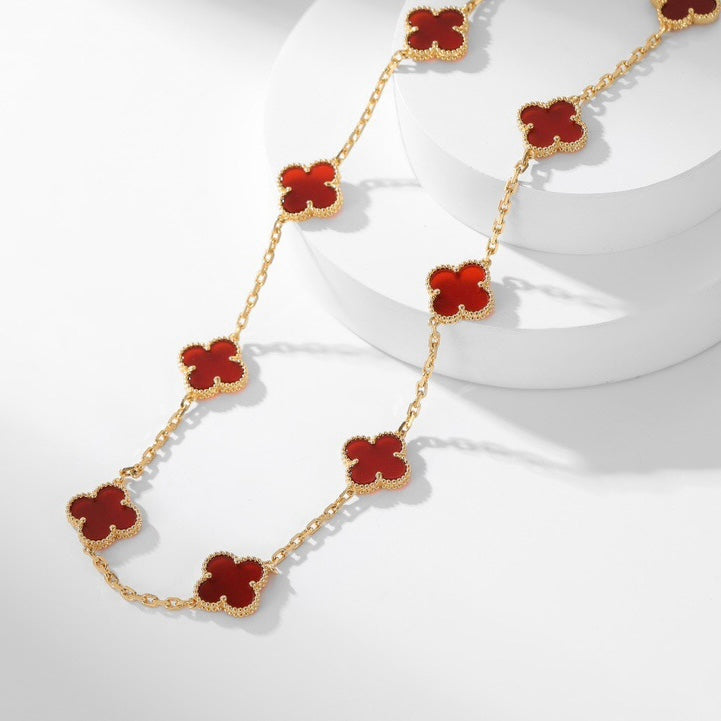 [Vellora Opalyn]CLOVER 10 MOTIFS CARNELIAN NECKLACE