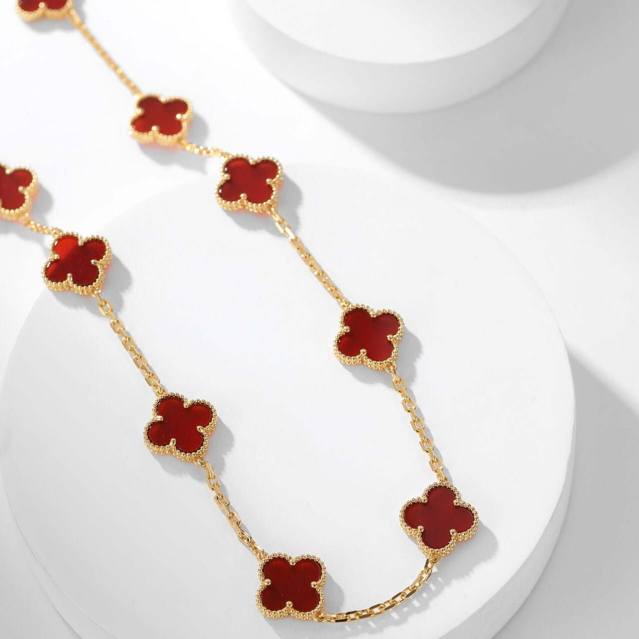 [Vellora Opalyn]CLOVER 10 MOTIFS CARNELIAN NECKLACE