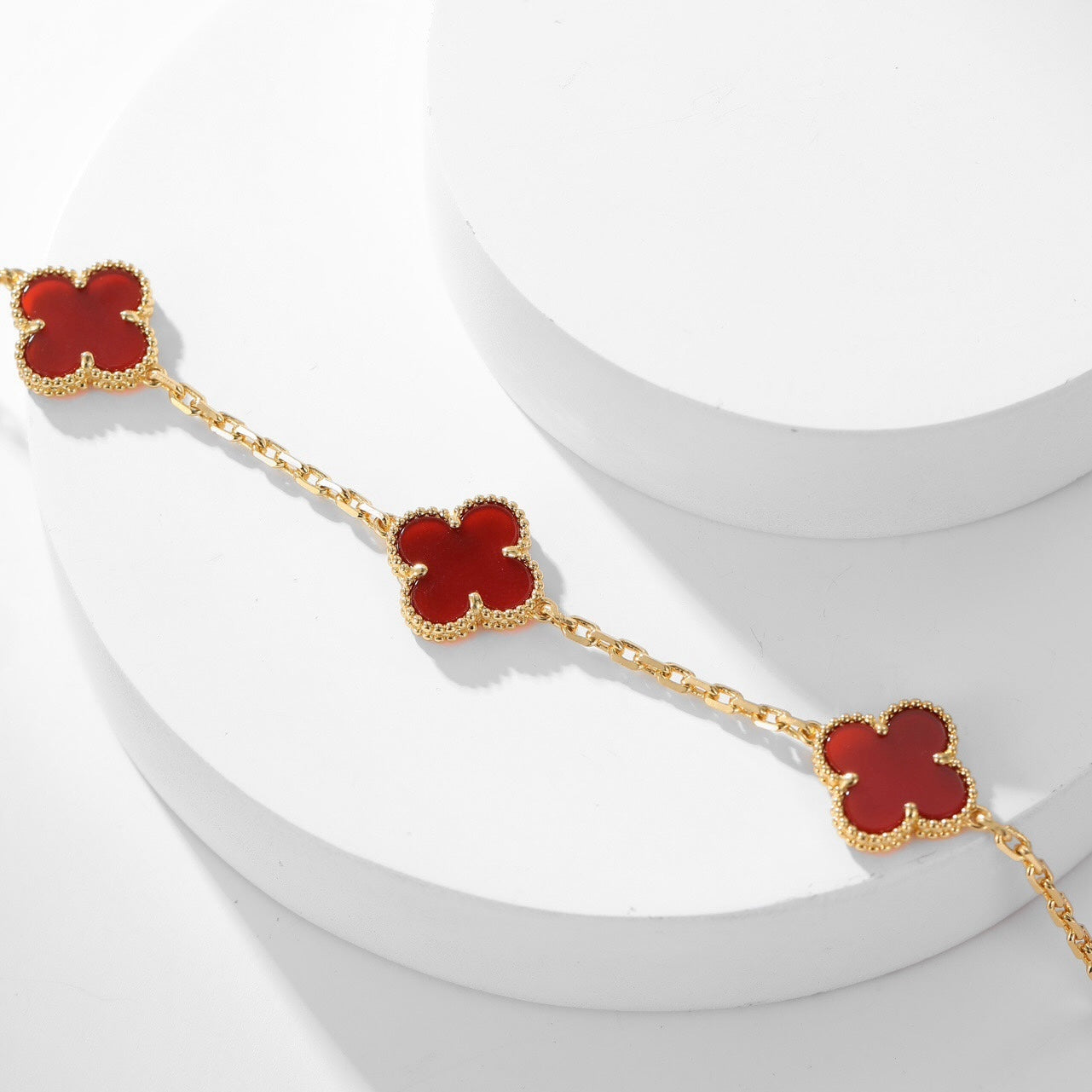 [Vellora Opalyn]CLOVER 10 MOTIFS CARNELIAN NECKLACE
