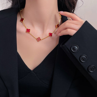 [Vellora Opalyn]CLOVER 10 MOTIFS CARNELIAN NECKLACE