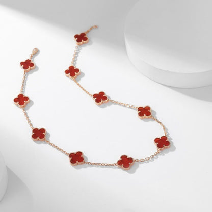 [Vellora Opalyn]CLOVER 10 MOTIFS CARNELIAN NECKLACE