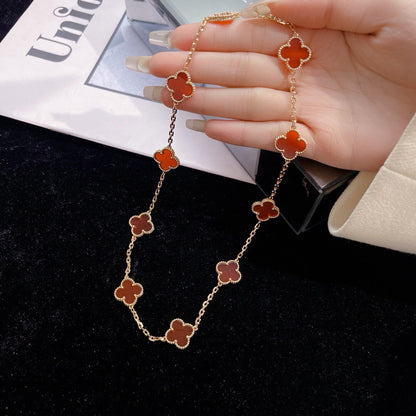 [Vellora Opalyn]CLOVER 10 MOTIFS CARNELIAN NECKLACE