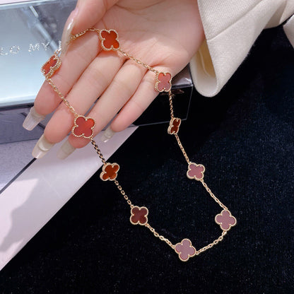 [Vellora Opalyn]CLOVER 10 MOTIFS CARNELIAN NECKLACE