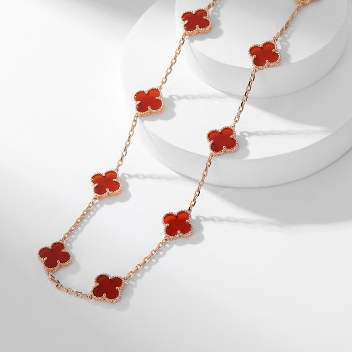 [Vellora Opalyn]CLOVER 10 MOTIFS CARNELIAN NECKLACE