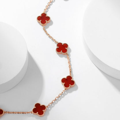 [Vellora Opalyn]CLOVER 10 MOTIFS CARNELIAN NECKLACE