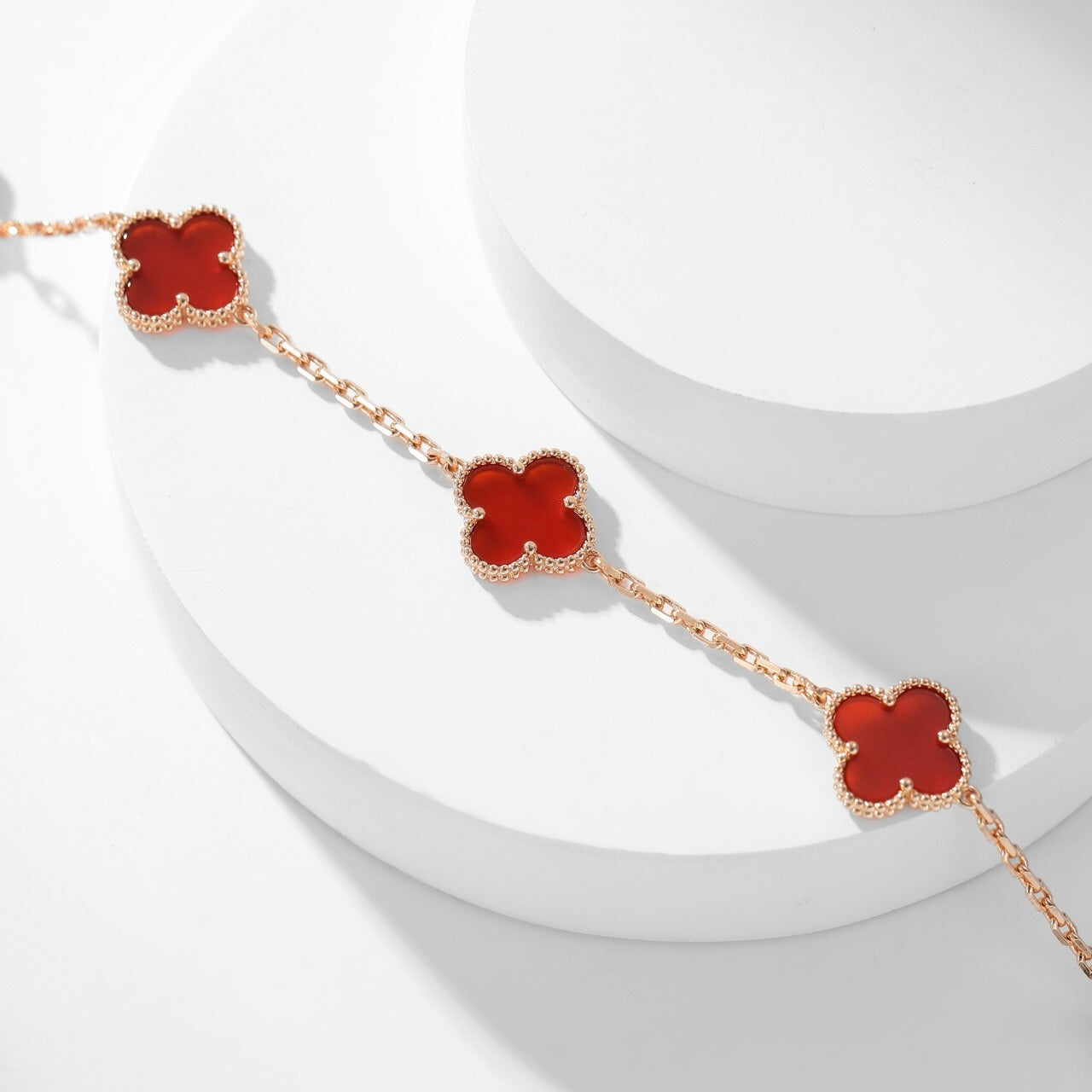 [Vellora Opalyn]CLOVER 10 MOTIFS CARNELIAN NECKLACE