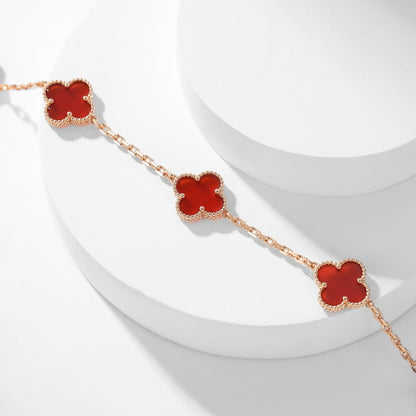[Vellora Opalyn]CLOVER 10 MOTIFS CARNELIAN NECKLACE
