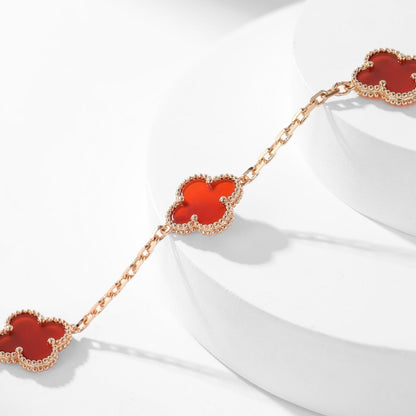 [Vellora Opalyn]CLOVER 10 MOTIFS CARNELIAN NECKLACE