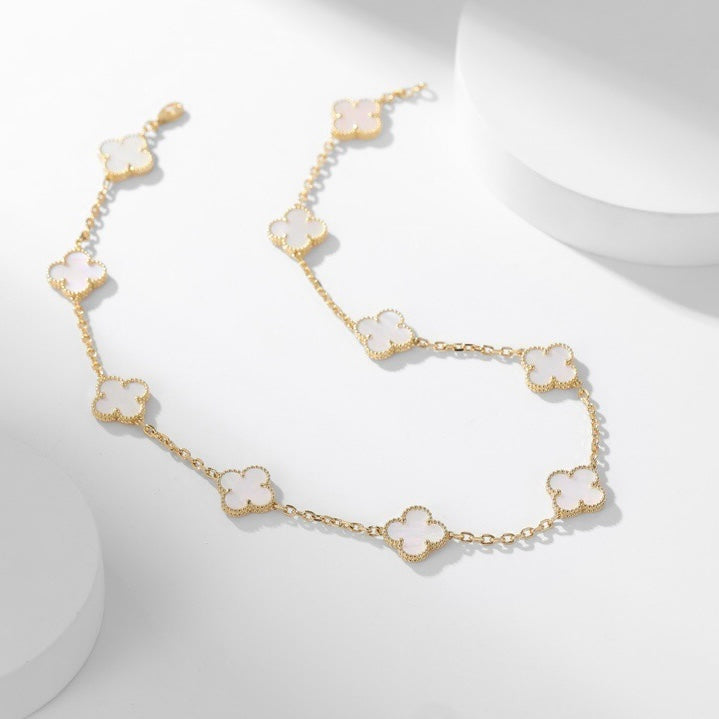 [Vellora Opalyn]CLOVER 10 MOTIFS WHITE MOTHER OF PEARL NECKLACE