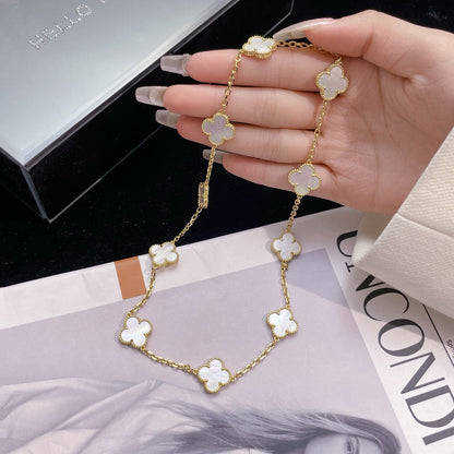 [Vellora Opalyn]CLOVER 10 MOTIFS WHITE MOTHER OF PEARL NECKLACE