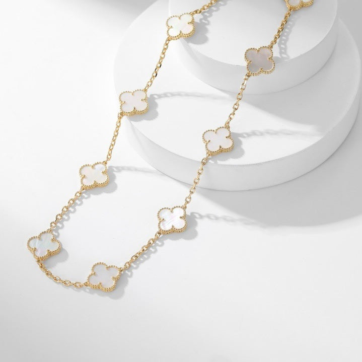 [Vellora Opalyn]CLOVER 10 MOTIFS WHITE MOTHER OF PEARL NECKLACE