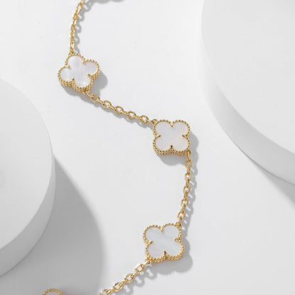 [Vellora Opalyn]CLOVER 10 MOTIFS WHITE MOTHER OF PEARL NECKLACE