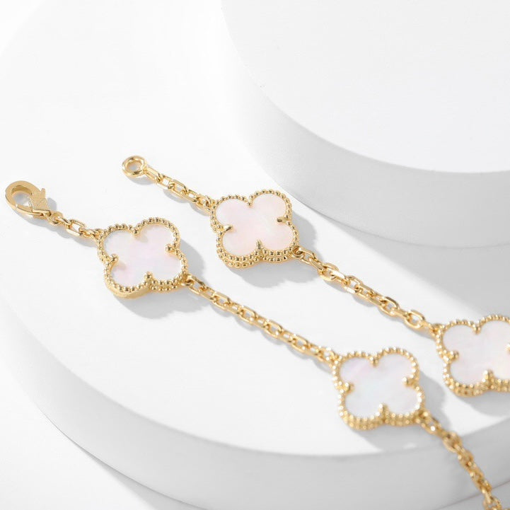 [Vellora Opalyn]CLOVER 10 MOTIFS WHITE MOTHER OF PEARL NECKLACE