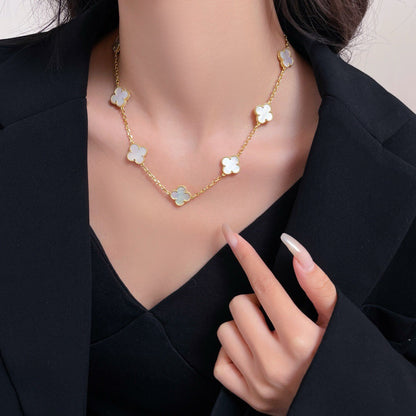 [Vellora Opalyn]CLOVER 10 MOTIFS WHITE MOTHER OF PEARL NECKLACE