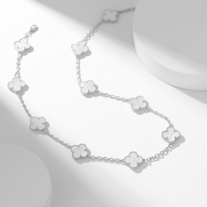 [Vellora Opalyn]CLOVER 10 MOTIFS WHITE MOTHER OF PEARL NECKLACE