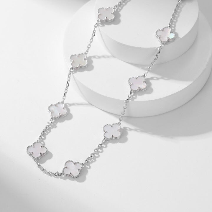 [Vellora Opalyn]CLOVER 10 MOTIFS WHITE MOTHER OF PEARL NECKLACE
