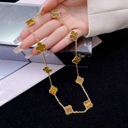 [Vellora Opalyn] CLOVER 10 MOTIFS TIGER EYE NECKLACE