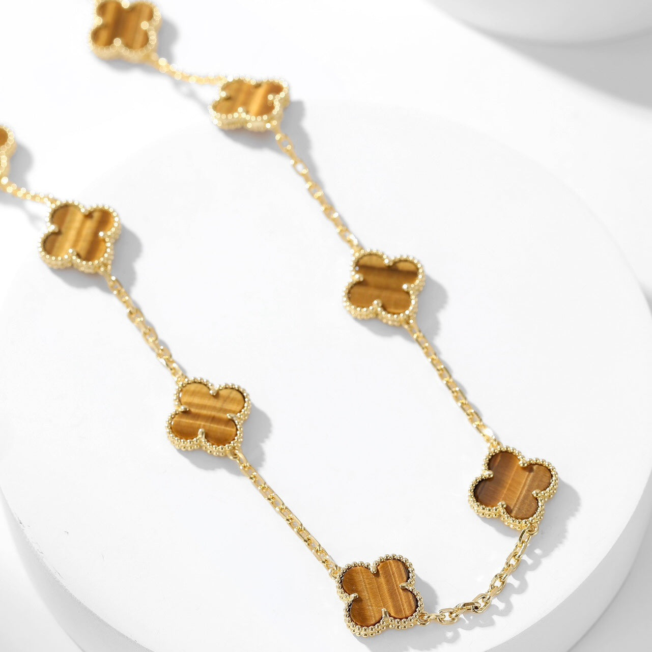[Vellora Opalyn]CLOVER 10 MOTIFS TIGER EYE NECKLACE