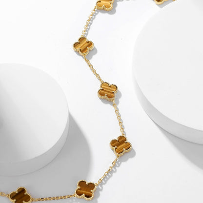 [Vellora Opalyn]CLOVER 10 MOTIFS TIGER EYE NECKLACE