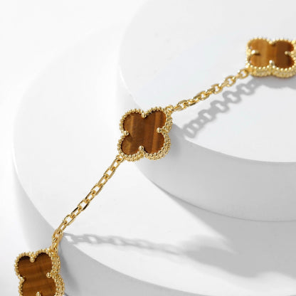 [Vellora Opalyn]CLOVER 10 MOTIFS TIGER EYE NECKLACE