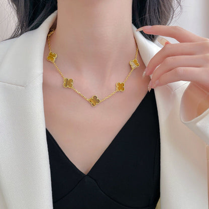 [Vellora Opalyn]CLOVER 10 MOTIFS TIGER EYE NECKLACE