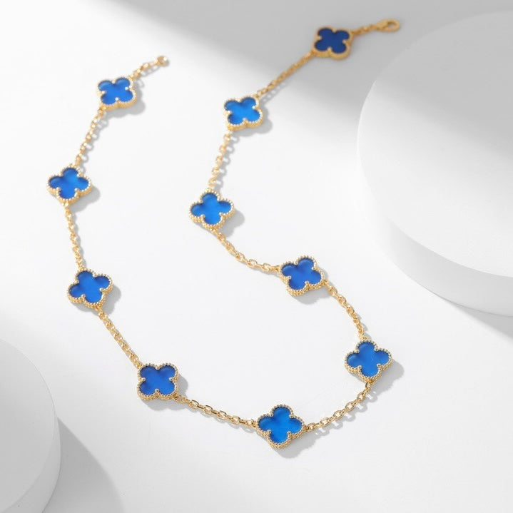 [Vellora Opalyn] CLOVER 10 MOTIFS BLUE AGATE NECKLACE
