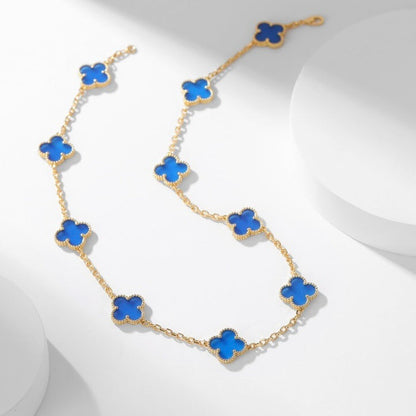 [Vellora Opalyn] CLOVER 10 MOTIFS BLUE AGATE NECKLACE