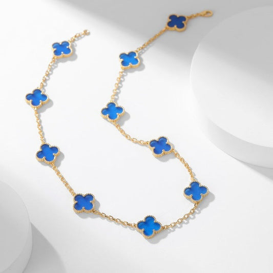 [Vellora Opalyn] CLOVER 10 MOTIFS BLUE AGATE NECKLACE