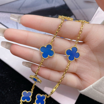 [Vellora Opalyn] CLOVER 10 MOTIFS BLUE AGATE NECKLACE