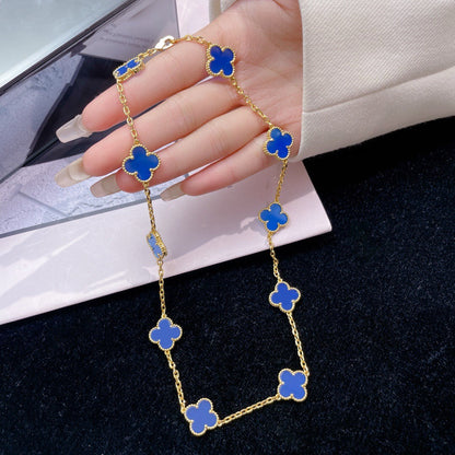 [Vellora Opalyn] CLOVER 10 MOTIFS BLUE AGATE NECKLACE