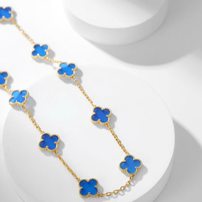 [Vellora Opalyn] CLOVER 10 MOTIFS BLUE AGATE NECKLACE