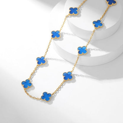 [Vellora Opalyn] CLOVER 10 MOTIFS BLUE AGATE NECKLACE