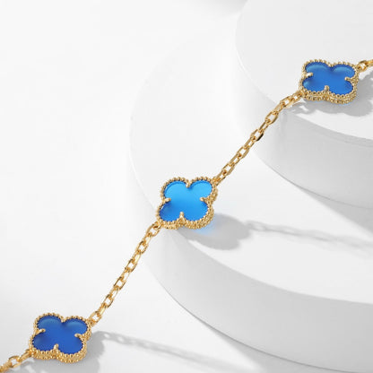 [Vellora Opalyn] CLOVER 10 MOTIFS BLUE AGATE NECKLACE