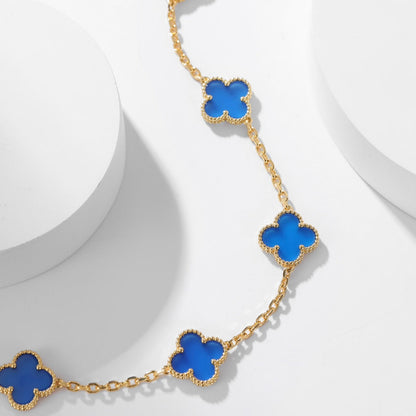 [Vellora Opalyn] CLOVER 10 MOTIFS BLUE AGATE NECKLACE