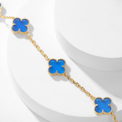 [Vellora Opalyn] CLOVER 10 MOTIFS BLUE AGATE NECKLACE
