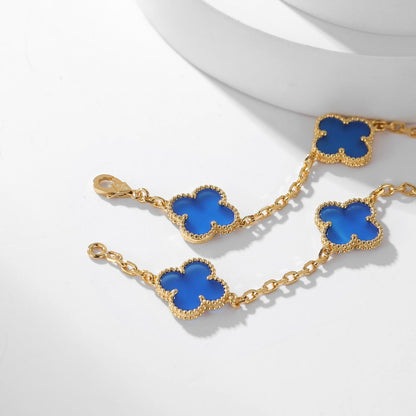 [Vellora Opalyn] CLOVER 10 MOTIFS BLUE AGATE NECKLACE