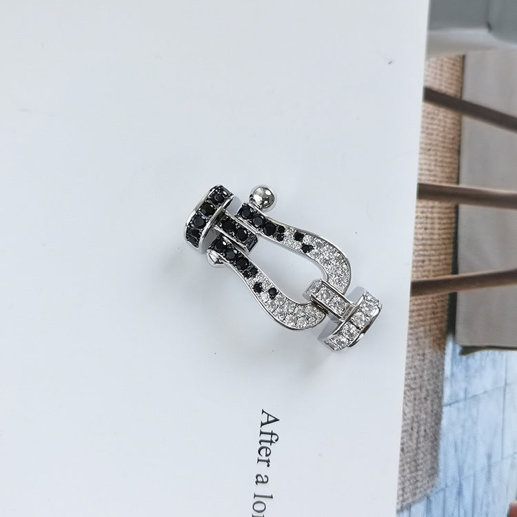 [Vellora Opalyn]FORCE LARGE HORSESHOE BLACK WHITE DIAMOND BRACELET ROSE GOLD