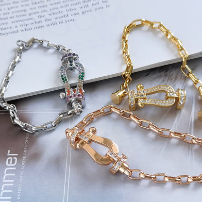 [Vellora Opalyn]FORCE LARGE HORSESHOE CLASP  METAL BRACELET