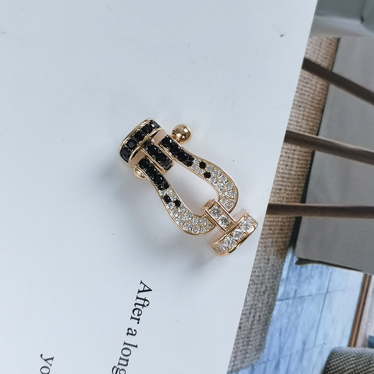 [Vellora Opalyn]FORCE LARGE HORSESHOE BLACK WHITE DIAMOND BRACELET ROSE GOLD