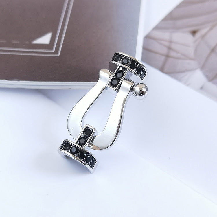 [Vellora Opalyn]FORCE LARGE HORSESHOE BLACK DIAMOND BRACELET SILVER
