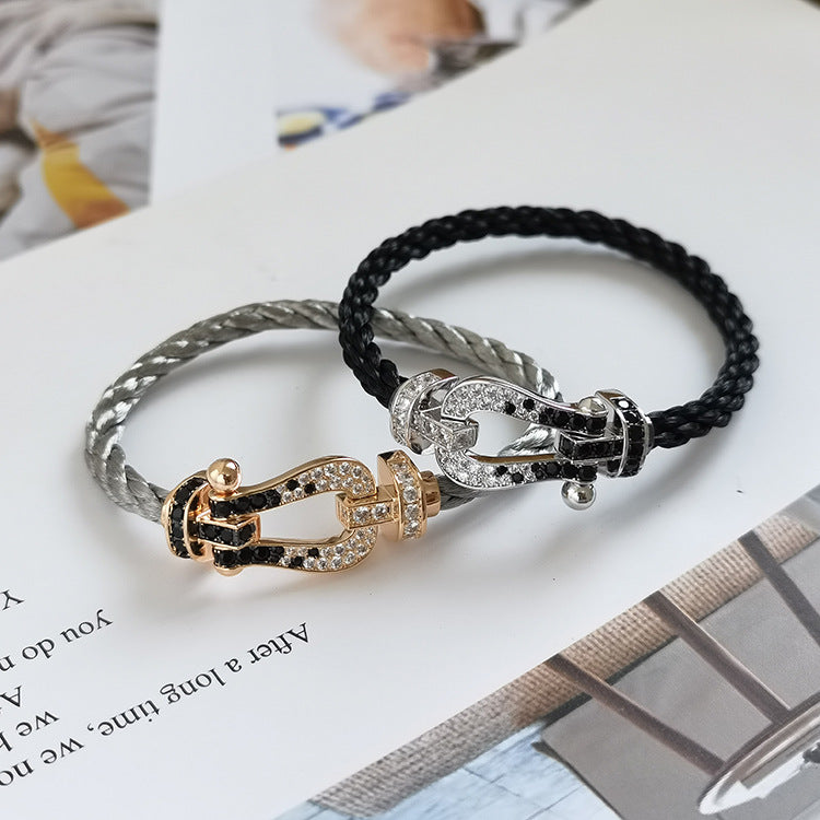 [Vellora Opalyn]FORCE LARGE HORSESHOE BLACK WHITE DIAMOND BRACELET ROSE GOLD