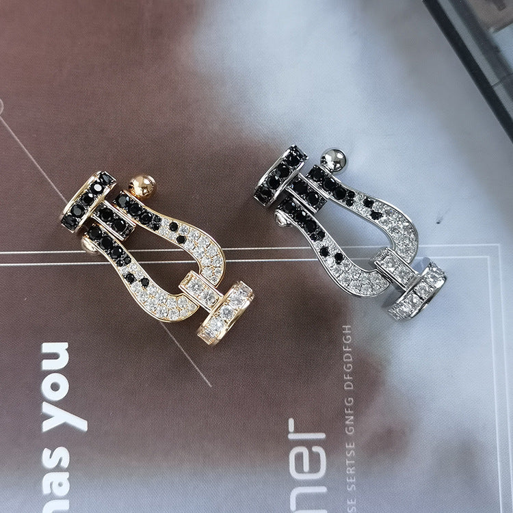 [Vellora Opalyn]FORCE LARGE HORSESHOE BLACK WHITE DIAMOND BRACELET ROSE GOLD