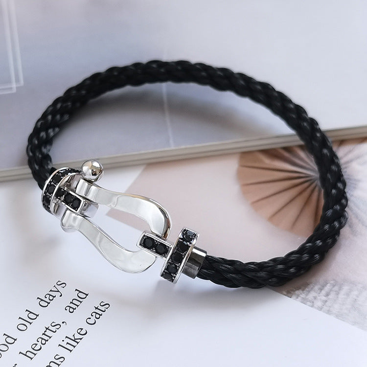 [Vellora Opalyn]FORCE LARGE HORSESHOE BLACK DIAMOND BRACELET SILVER