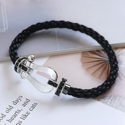 [Vellora Opalyn]FORCE LARGE HORSESHOE BLACK DIAMOND BRACELET SILVER