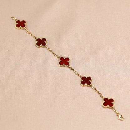 [Vellora Opalyn]CLOVER 5 MOTIFS RED AGATE  BRACELET